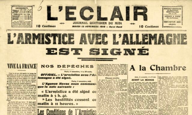 Photo de la couverture du journal l'Eclair du 12 novembre 1918 annonçant l'armistice