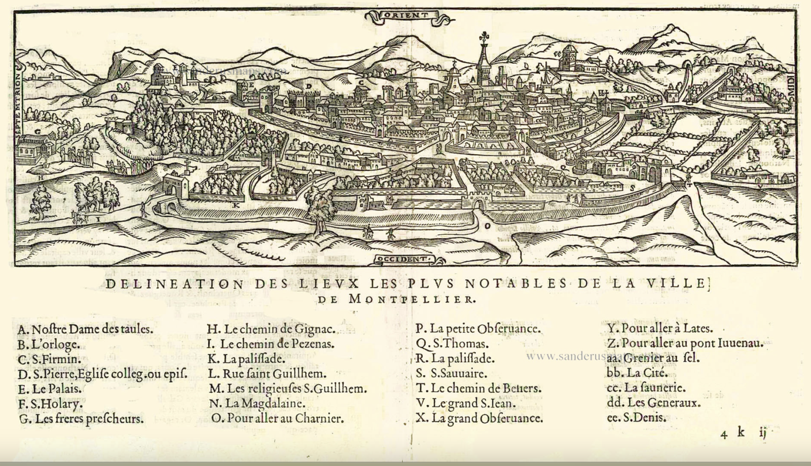 Plan de la ville de Montpellier - Cosmographie de Munster - 1544