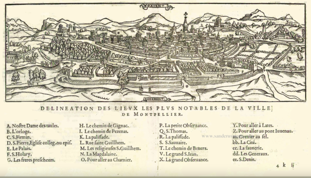 Plan de la ville de Montpellier - Cosmographie de Munster - 1544