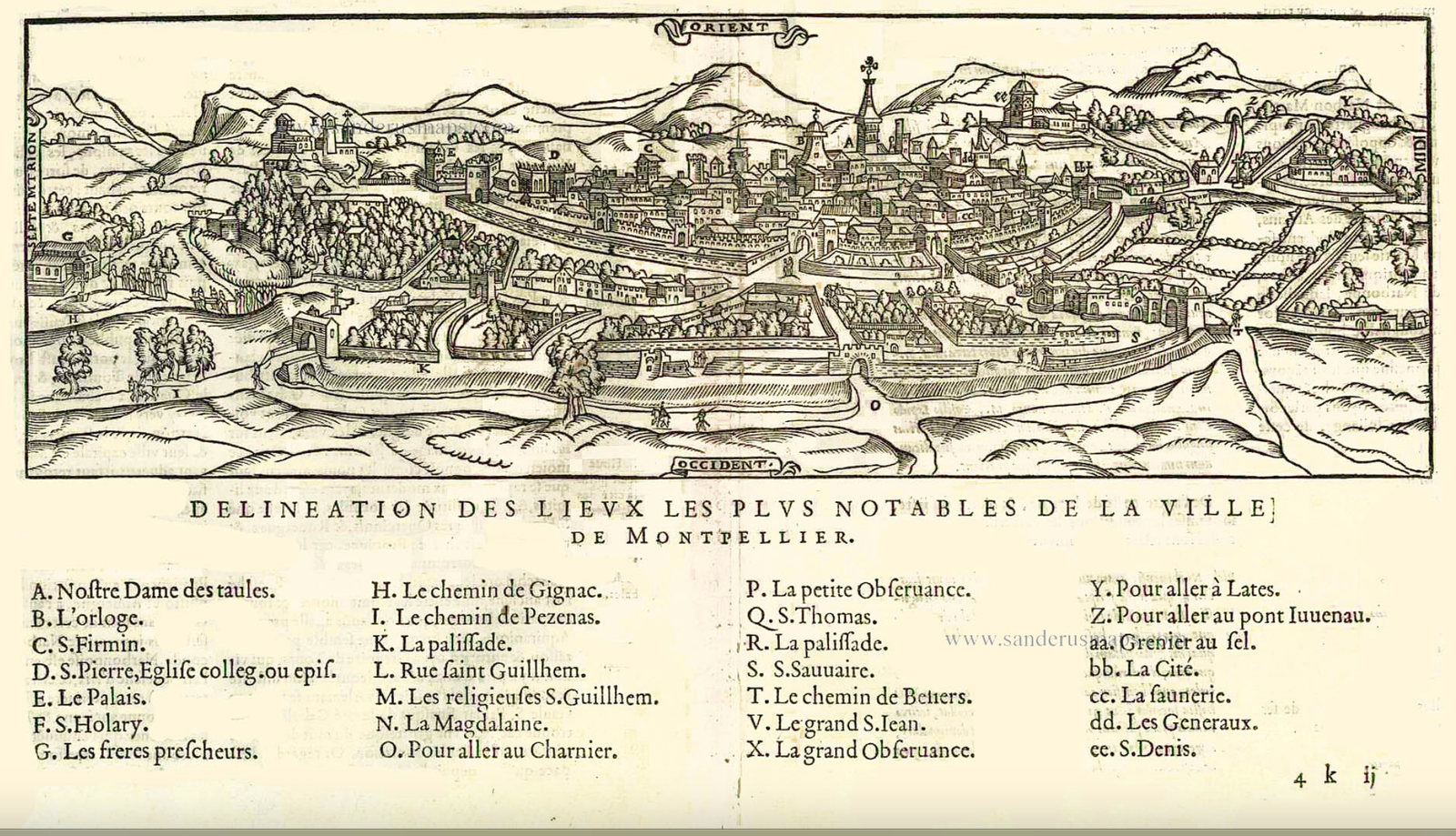 Plan de la ville de Montpellier - Cosmographie de Munster - 1544
