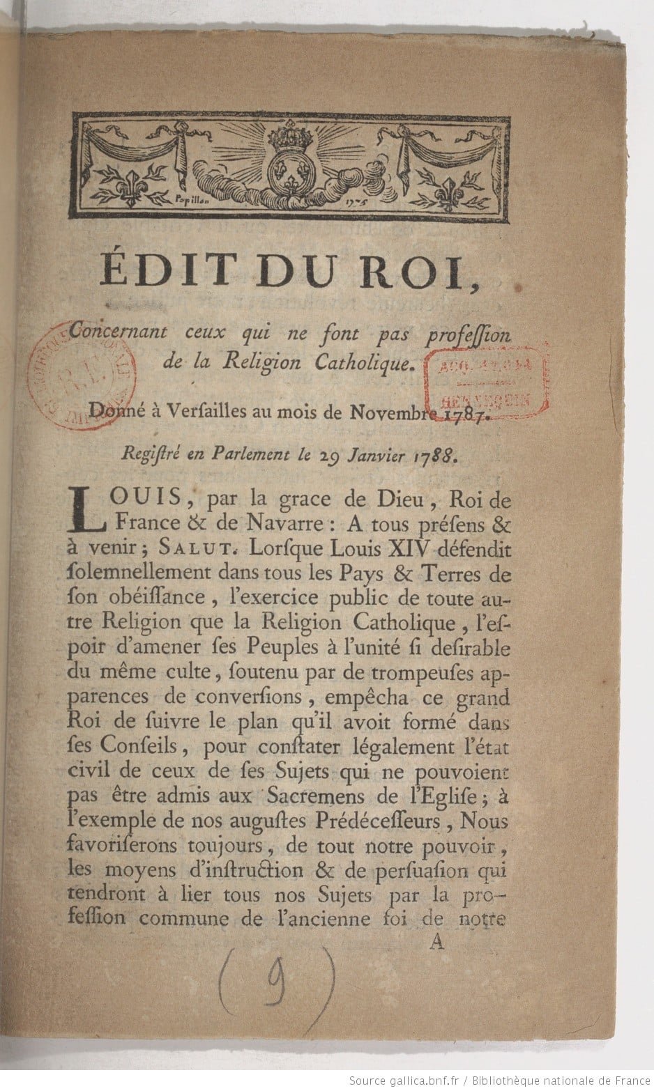 L'Edit de tolérance des non catholiques du mois de novembre 1787, un acte majeur pour le Languedoc. 3 Edit de Tolerance 1787 1