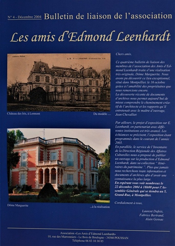 Villa Dôme Marguerite 1 Page n°1 du bulletin de l'association Edmond Leenhardt présentant le Dôme Marguerite