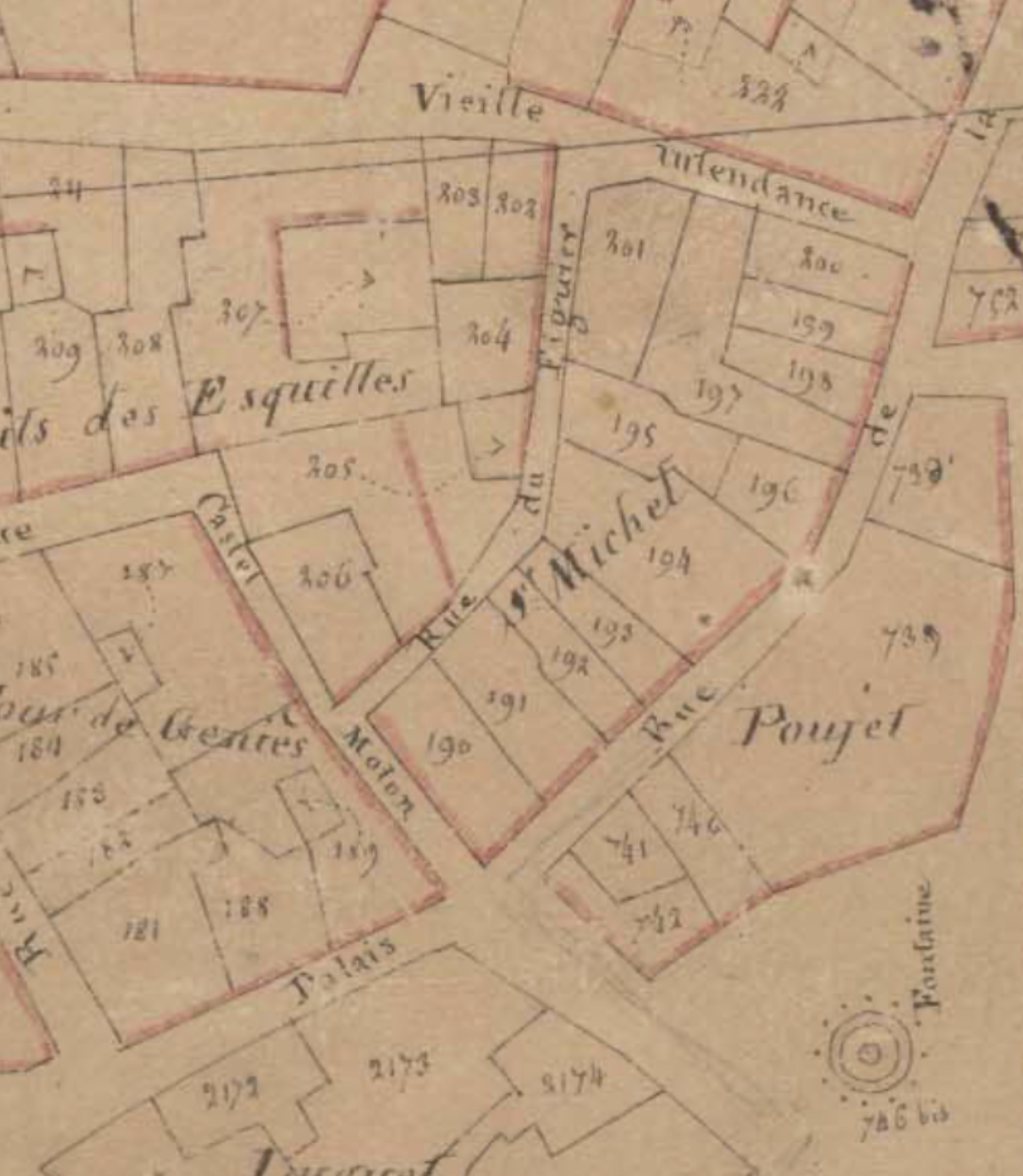 La rue la plus étroite de Montpellier : la rue du Figuier, ancienne rue Bombe-cul 1 Montpellier Rue du Figuier Plan cadastral 1814 1