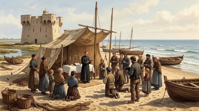 Illustration de l'article sur la première messe à Palavas par le Père Soulas