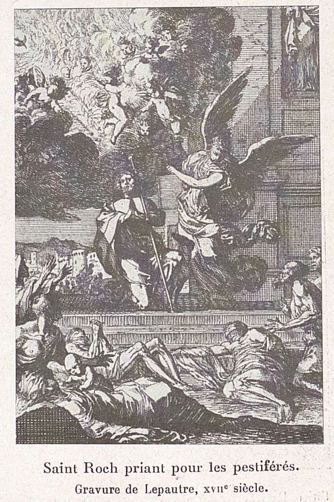 Saint Roch priant pour les pestiferes Gravure de Lepautre XVIIe siecle