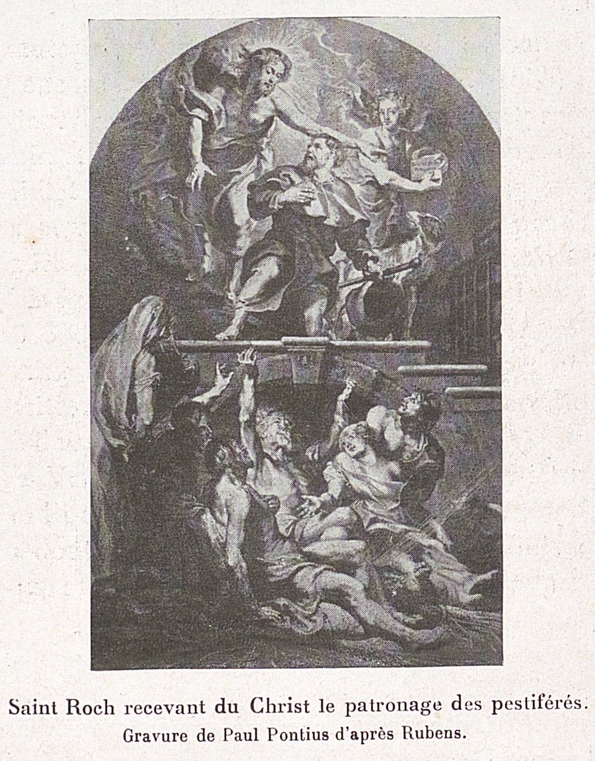 Saint Roch recevant du Christ le patronage des pestiferes Gravure de Paul Pontius dapres Rubens