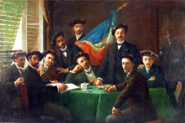 Tableau peint par Ernest Michel représentant le Conseil d'administration de l'association des Etudiants en 1890 peint par Ernest Michel en 1892.
